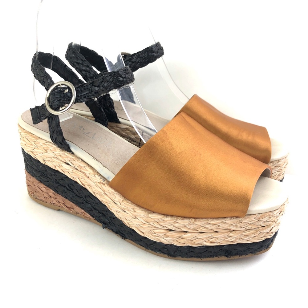 Sixtyseven gold satin platform wedge sandals 41